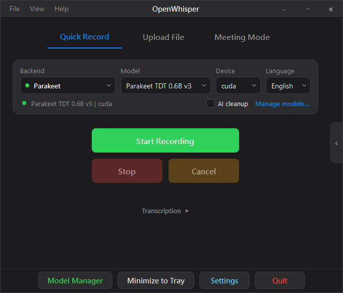 OpenWhisper — 对转录片段做有边界的判断，辅助触发会议检查点、记录操作或远程文本清理前的筛查。