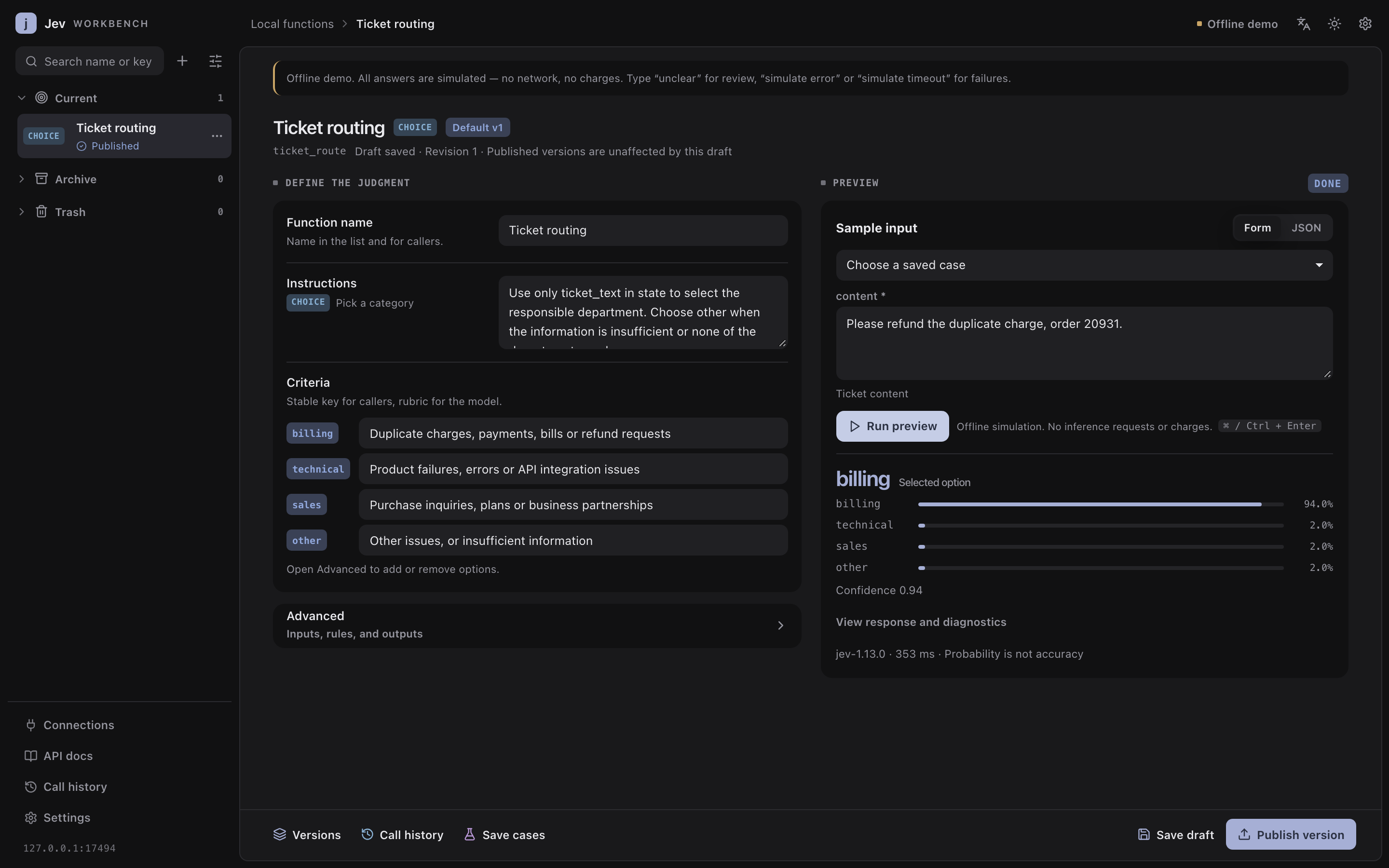 jev-workbench — 把分类、证据判断等条件定义为 Noul、Choice 或 Score 问题后调用 TypeSafe。