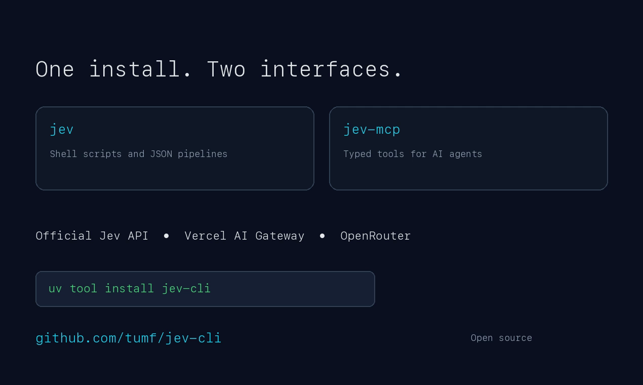 jev-cli — 向 Jev 提交 noul、choice、score 问题，将结果输出为 JSON 或单个值。